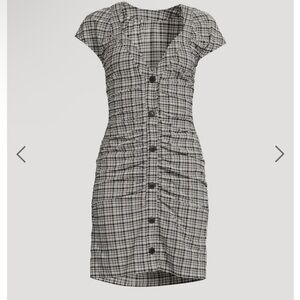 Ganni Black and White Checkered Mini Dress